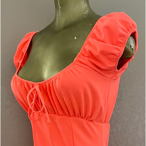 Sweet Neon Orange Babydoll Mini Dress Size Small As-Is - Picture 4 of 11